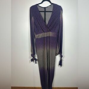 Purple and Gold Long Sleeve Jumpsuit Size 2x. Metallic Gold Stripes